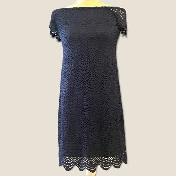 Lilly Pulitzer | EUC Navy Jade Off The Shoulder Dress  Size Small - Picture 1 of 16